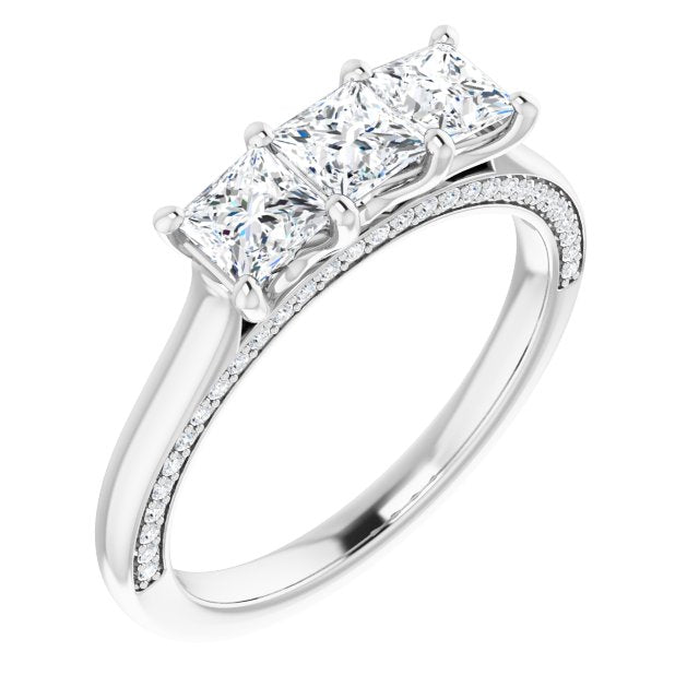 1.17 ct. Princess & Round Cut Diamond Wedding Band 3 Stone Anniversary Ring-VIRABYANI